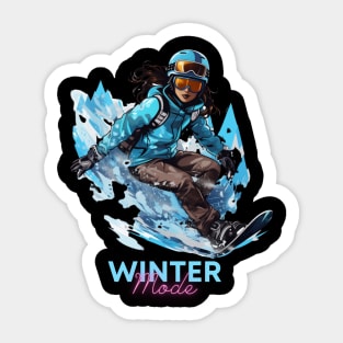 Winter Mode Winter Graphic Quote - Women's Snowboard Sticker